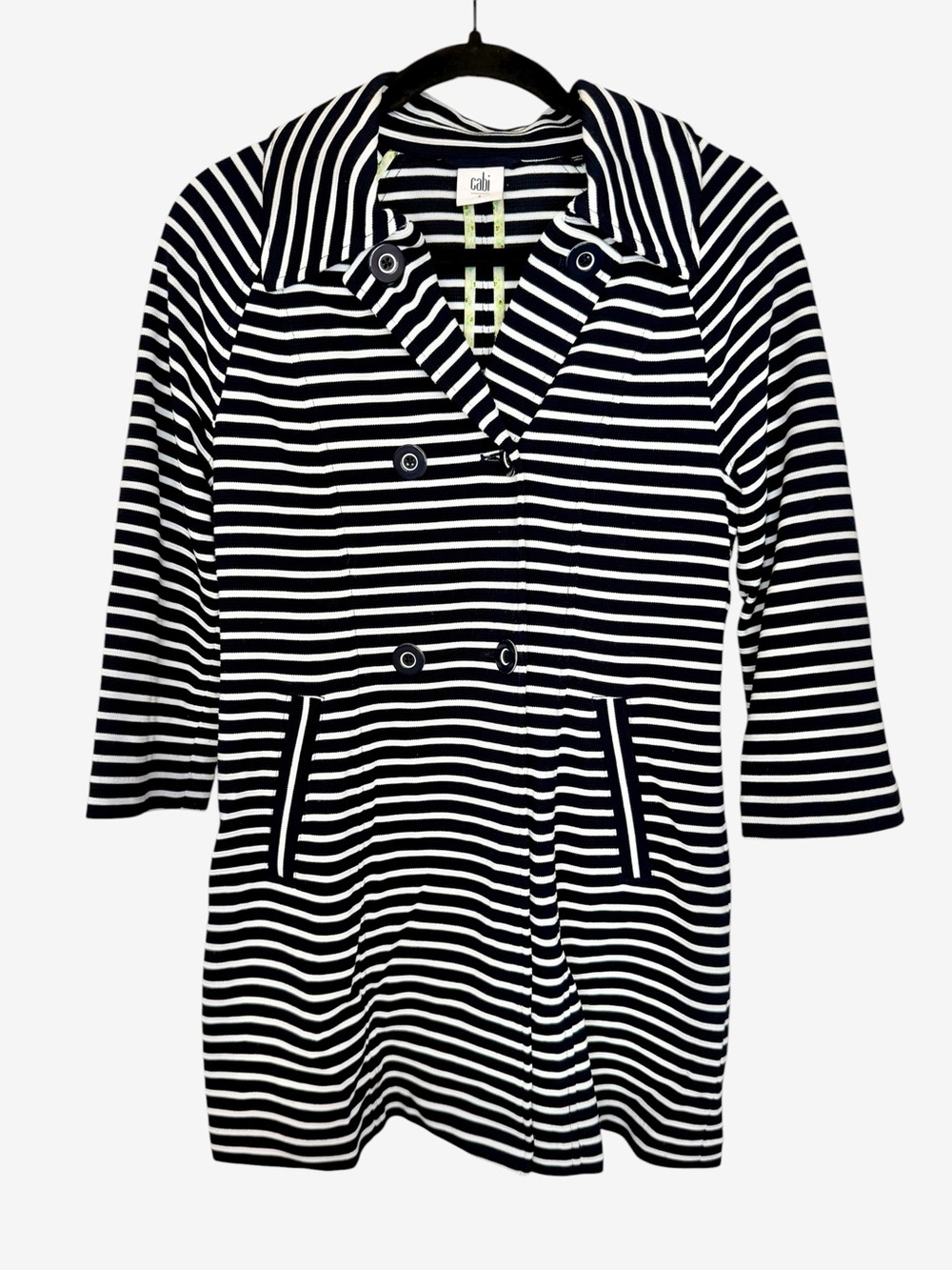 CAbi Maritime Nautical Striped Knit Trench Coat Size Small